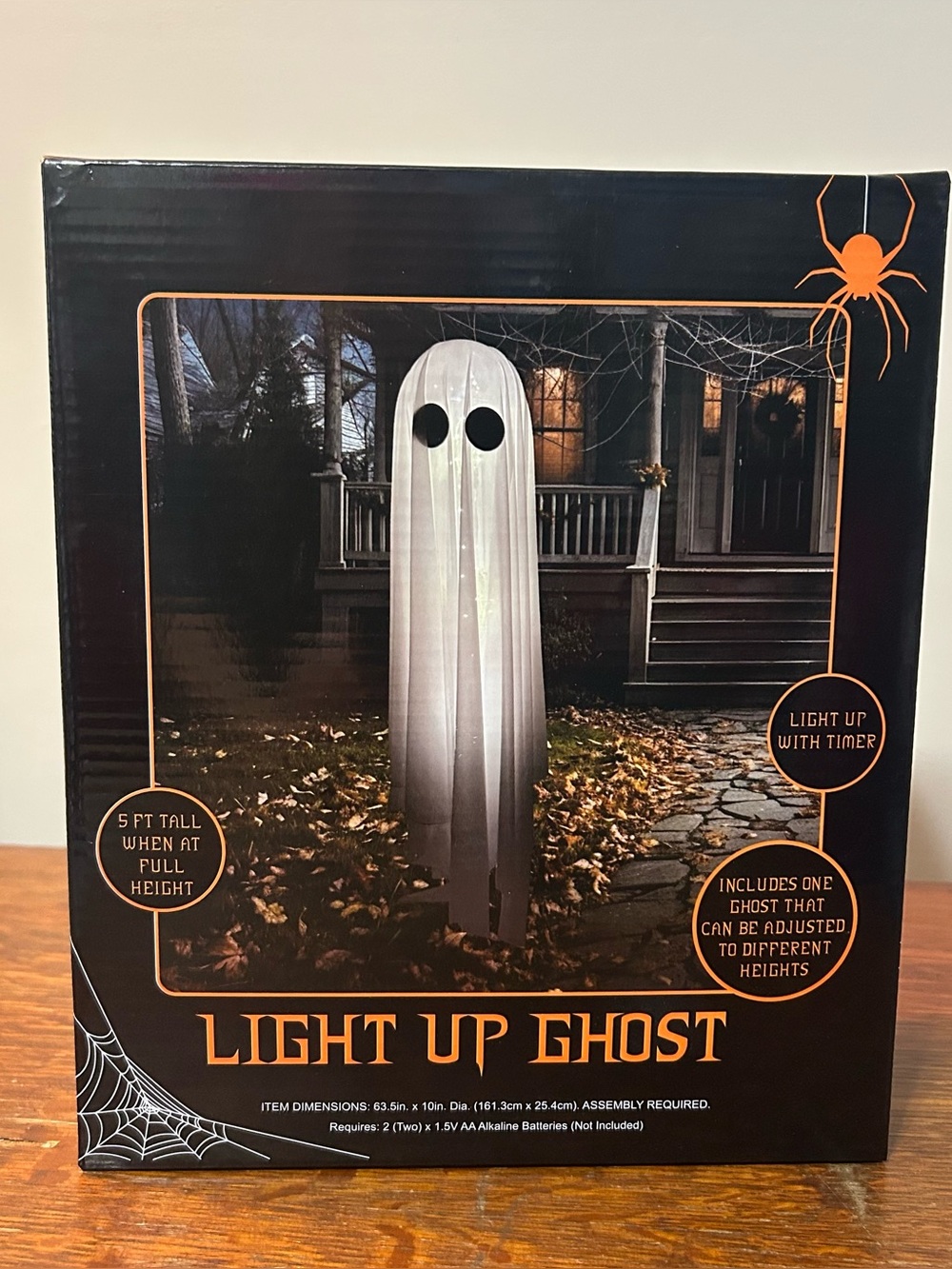 Light-Up Ghost Halloween Decor 5ft Tall LED Spooky Standing Prop w/ Timer NIB